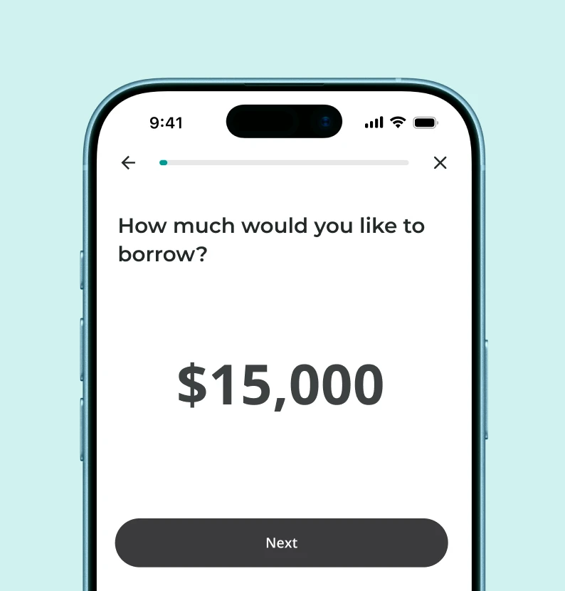 Upstart loan application screen asking how much the borrower would like to borrow